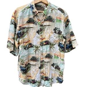 Clearwater Outfitters Mens Size Large Button Down Shirt Hot Rods Cars Print Soft